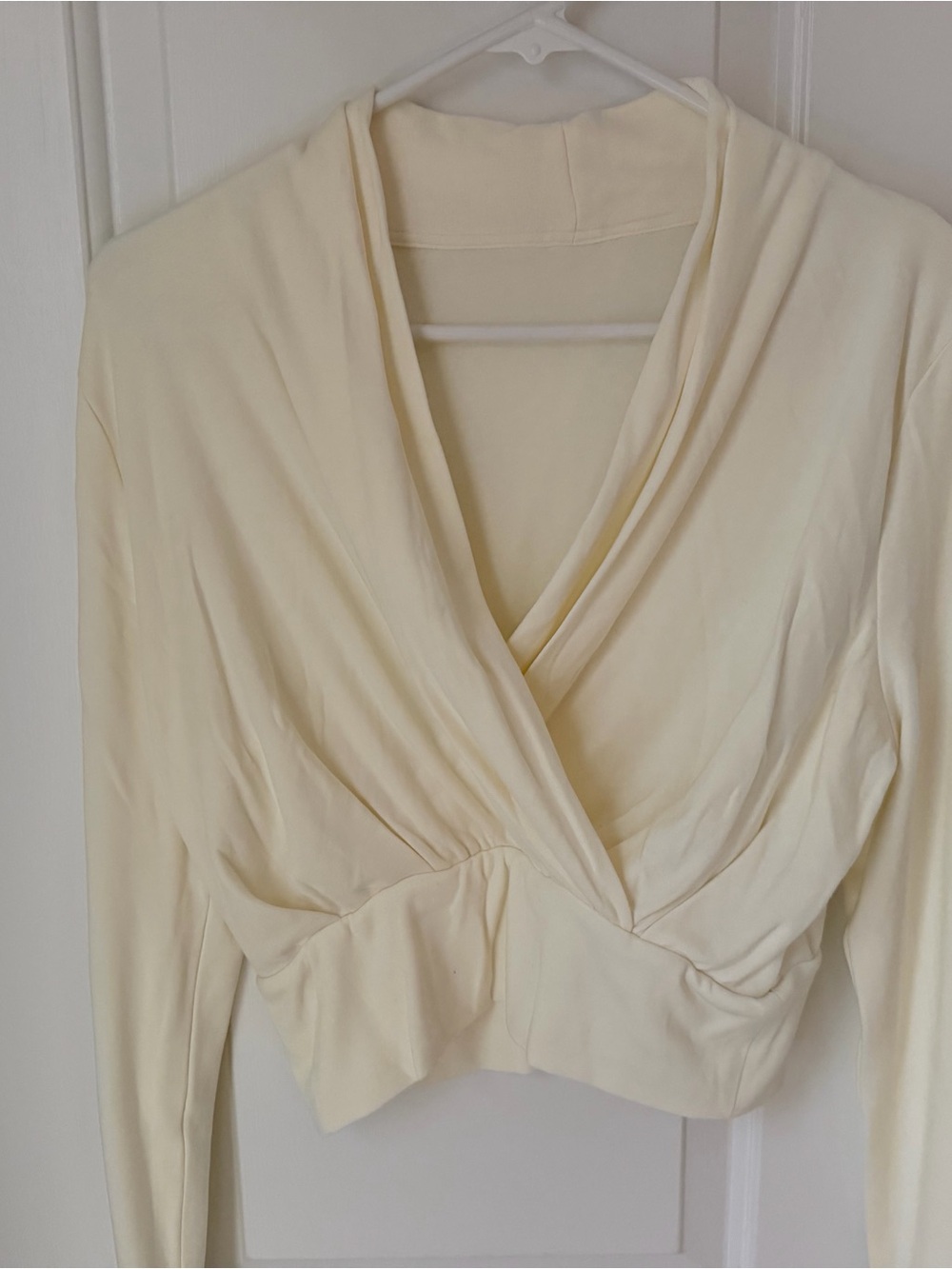 Commense Cream Wrap-Front Long Sleeve Top